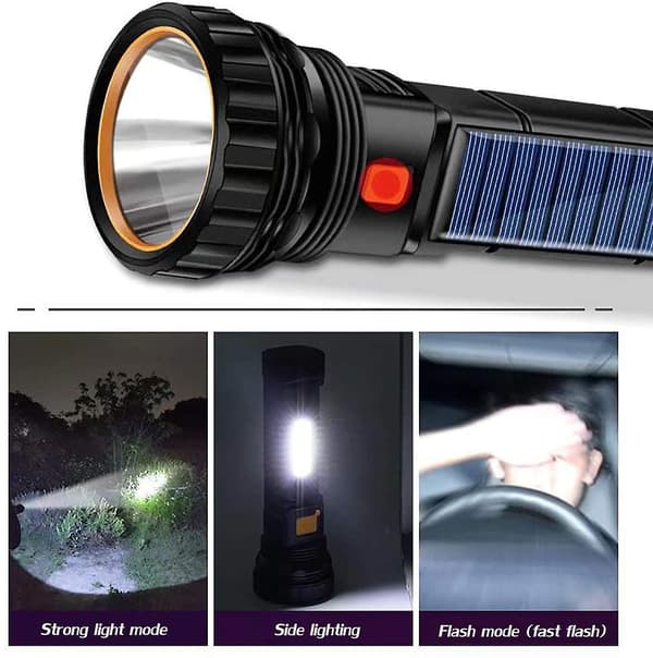 Solcellsladdningsbar multifunktionsficklampa med 1000 lumen LED, wit