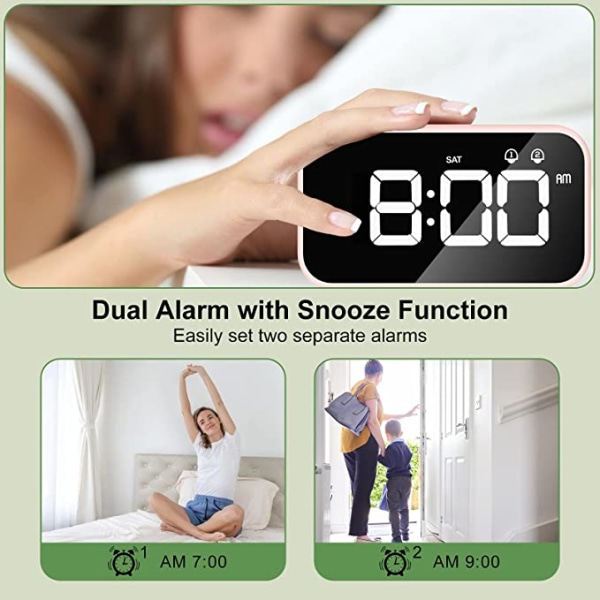 LED digital väckarklocka med snooze-funktion, 2 larm, 12/24h US