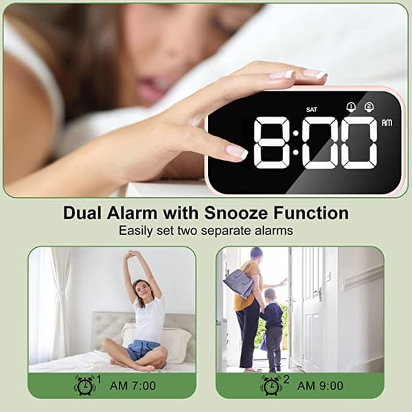 LED Digitalt Vækkeur med Snooze-funktion, 2 Alarms, 12/24H US