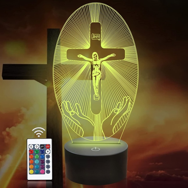 Cross 3D Night Light, Jesus Illusion Hologram Lampe 16 Farve Chan
