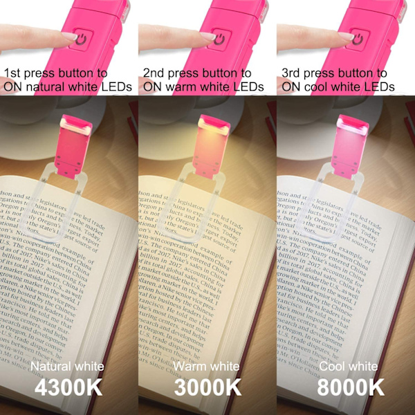 Bokleselampe USB Oppladbar Leselampe 3 Lysstyrker