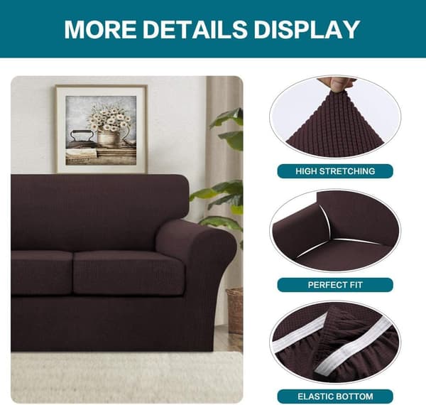 4-delers Sofadeksel for 3-seters Sofa, Sofa Trekk Myk Sofa Deksel (Brun)