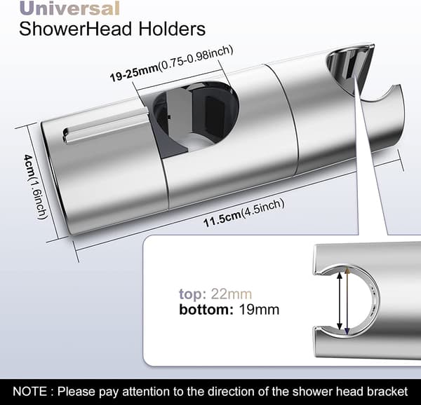 Dusjhodeholder, justerbar, borefri dusjhodeholder, ABS forkrommet design, 19-25 mm