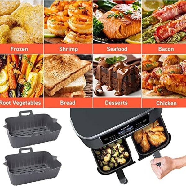 Silikon luftfritøseforing (2 x svart) for rektangulære luftfritøser,