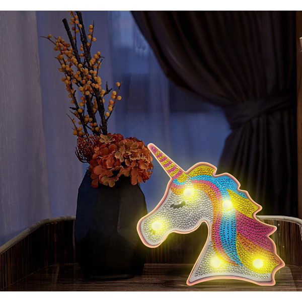 Yksivärinen 14,5x18x3cm DIY Yksisarvinen Timanttimaalauslamppu LED-valolla