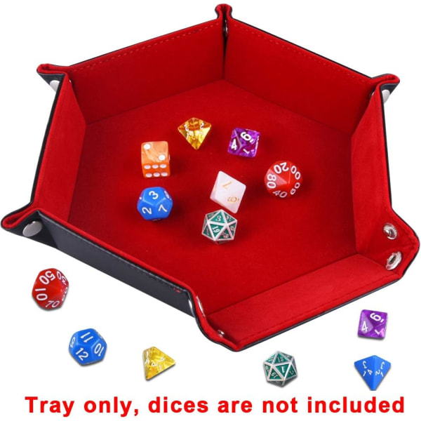 Tärningsbricka i läder (Burgundy), hopfällbar hexagon PU-läder och himmelsblå sammets tärningshållare för Dungeons and Dragons RPG D&D tärningsspel och andra brädspel