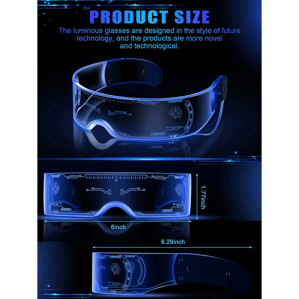 2 par LED-visirbriller 7 farger futuristiske briller 4 moduser Li