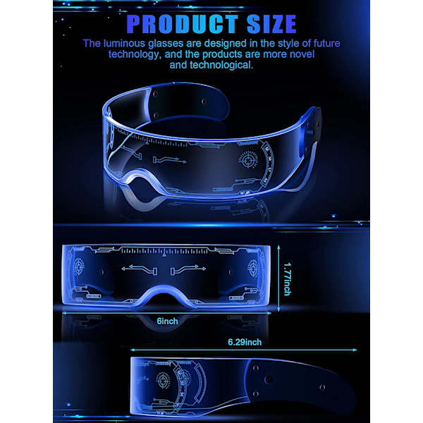 2 par LED Visor Briller 7 Farger Futuristiske Briller 4 Moduser Li