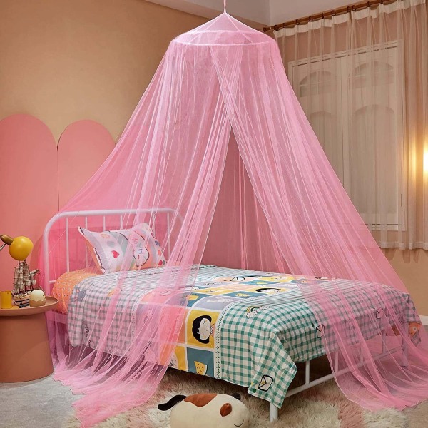 Rosa myggnätsäng Princess Dome hängande sänghimmel för barn