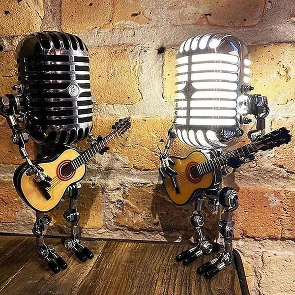 USB Retro Stil Mikrofon Robot Lampe Holder Guitar Med Lys V