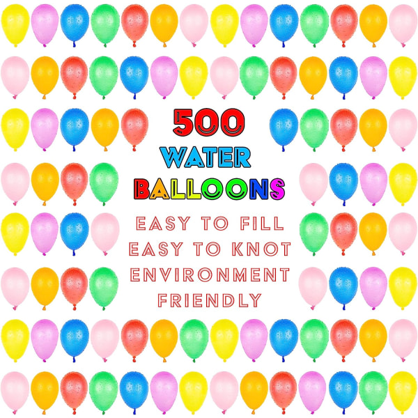 Vesiilmapallojen täyttöpakkaukset 500 kpl värikkäitä lateksipommeja Water Fi