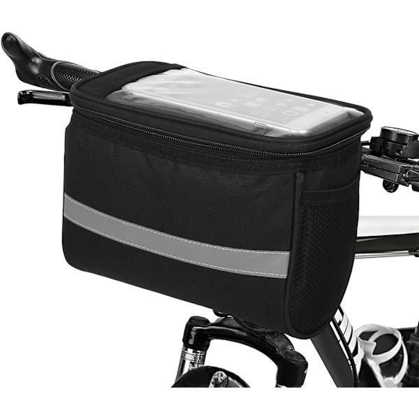 Cykelstyr taske - S - 21x13x16.5cm Sort Vandtæt Cykelkurv Taske med Touch Screen Køler Strimmel Cykel Fronttaske med Netpose
