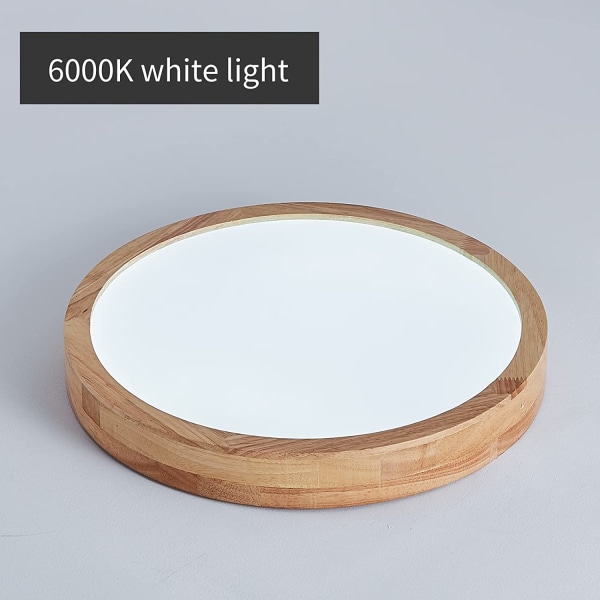 LED-taklys av tre, 18W, kjølig hvit, 6000K, rund tre-C