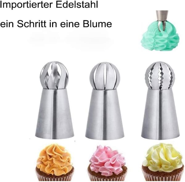 3 st. Bakmunstycken, Rostfritt Stål Spritspåse Dekoreringstillbehör