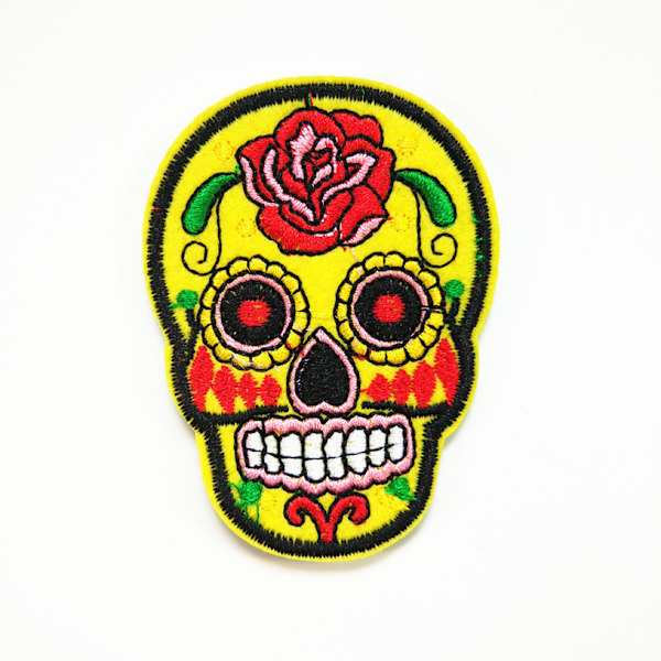Broderede kranie-patches, stryge-/sy-på kranie-collage-applikationer til