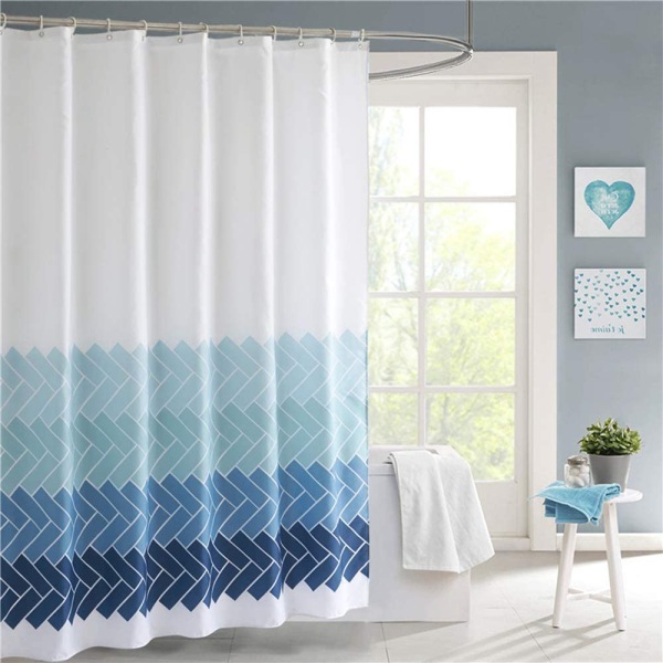 Blue Shower Curtain, Machine Washable Mildew Resistant Water