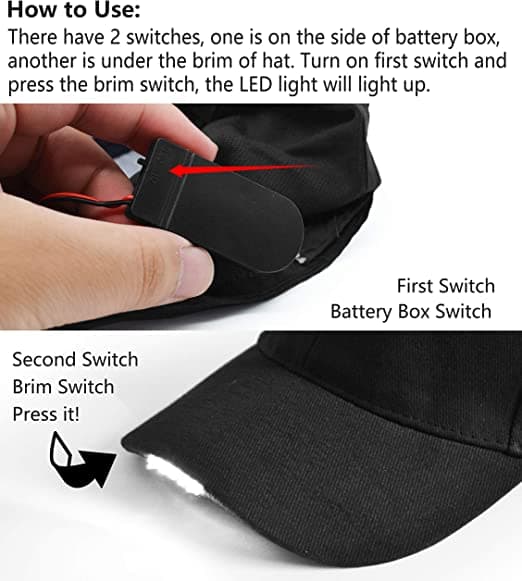 Superlys LED Baseball Cap (Genopladelig Model - Sort), Udendørs