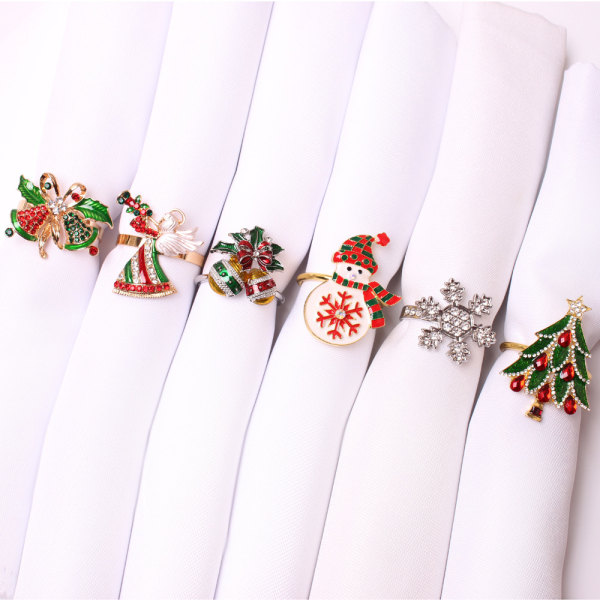 6 elgblomst juletreserviettringer Bell snowflake serviett