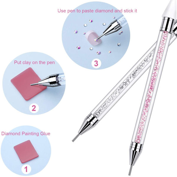 2 stk Rhinestone Picker Dotting Pen, Dobbeltsidig Rhinestone Ge