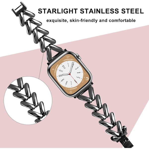 Musta - Ranneke yhteensopiva Apple Watch 41mm 40mm 38mm Sarja 8/