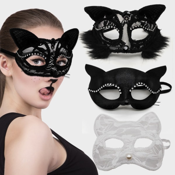 Cat Masquerade Mask Ylellinen seksikäs kissanaamio helmillä koristelu V