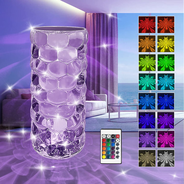 Kristalllampa, 6-vägs dimbar kristallbordslampa med 16 RGB C