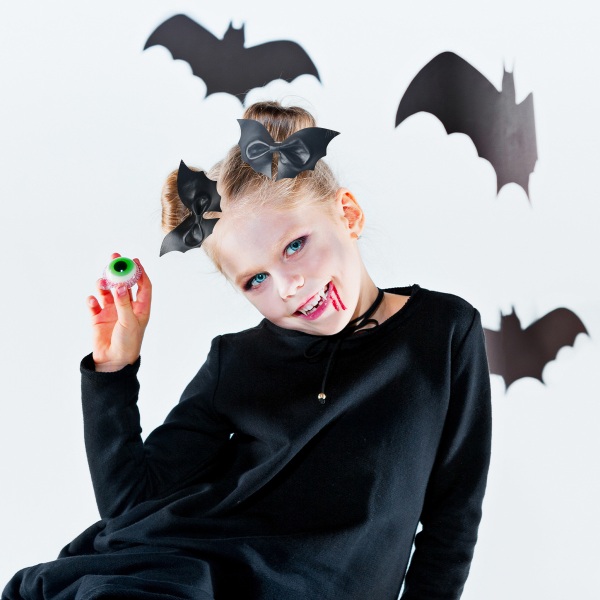 4 stk. sorte flaggermus sløyfe barnehårklips Halloween sideklips