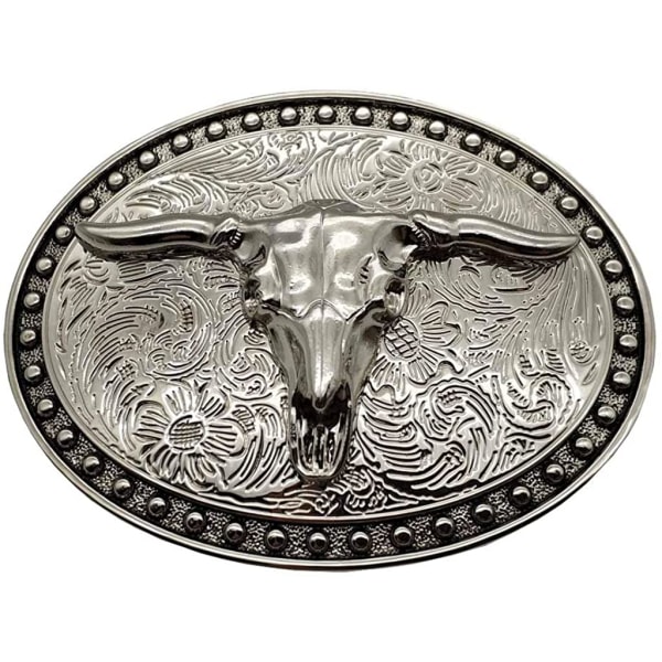 Sølv Longhorn Texas Bull Bæltespænde Cowboy Western Spænder