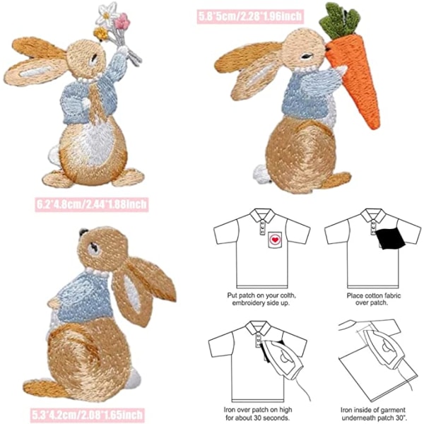 6-osainen set ompeleita, kanin applikaatiolappuja, embro