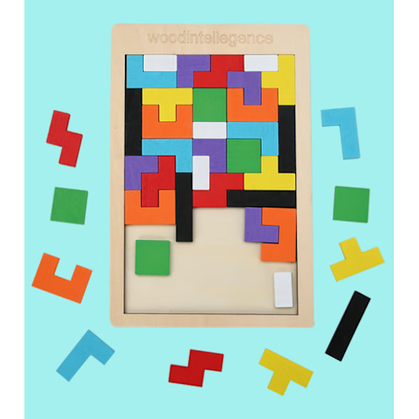 2 st Träpussel \"Tangram Tetris\" Utbildande Pusselspel - Färgglada Träleksaker för Barn - Lärande Pussel - Utbild