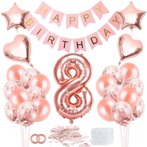 8 fødselsdagspigeballon, roseguld 8 ballon, 8 år gammel Bir