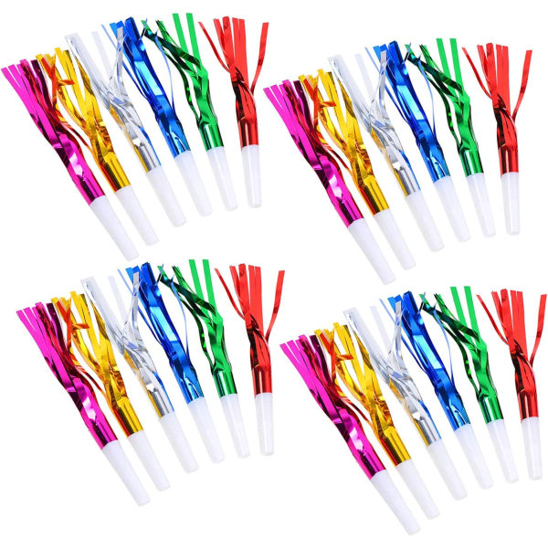 Party Blowouts, 24 Pack Metallic Glitter Noise Maker Party Whistl