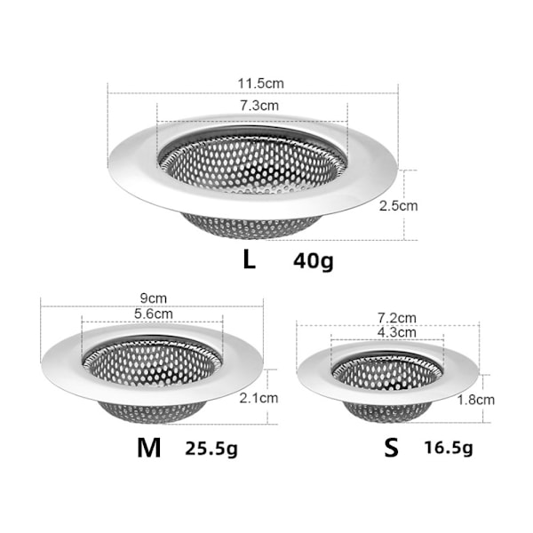 (M)Sett med 3 kjøkkenvask siler i rustfritt stål - Tåler oppvaskmaskin 9cm