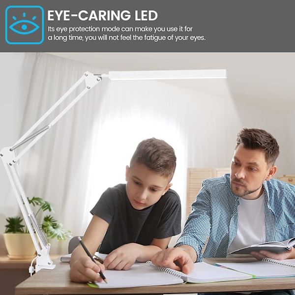 Hvit LED-skrivebordslampe - Kraftig LED-skrivebordslampe med klips - Eye Pro