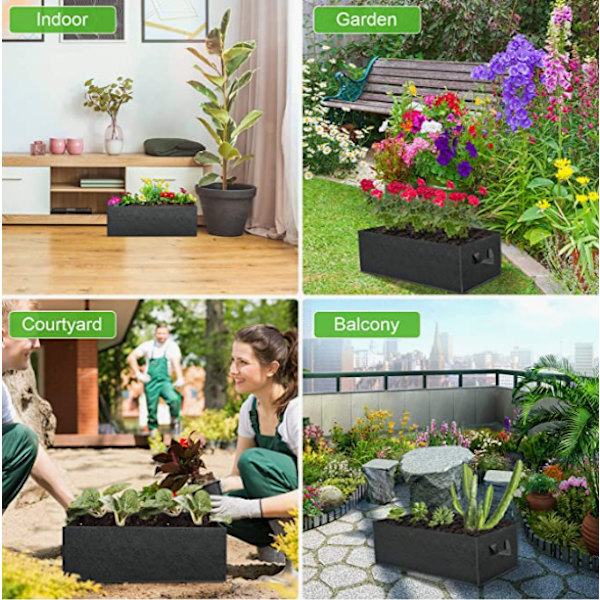 3 st rektangulära odlingsväskor i filt, svart, 50 x 30 x 20 cm