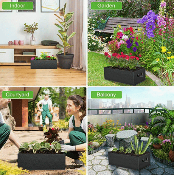 3 stk. rektangulær filt plantepose sort 50 x 30 x 20cm