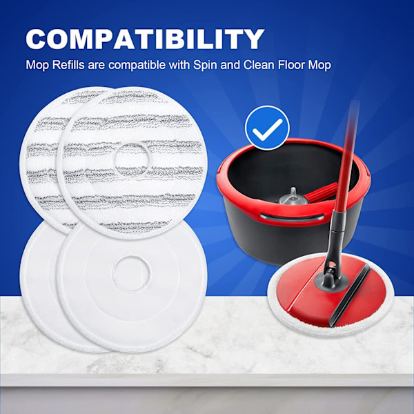 4 kappaletta Vileda Spin and Clean -moppitäyttöä, pestävä ja uudelleenkäytettävä