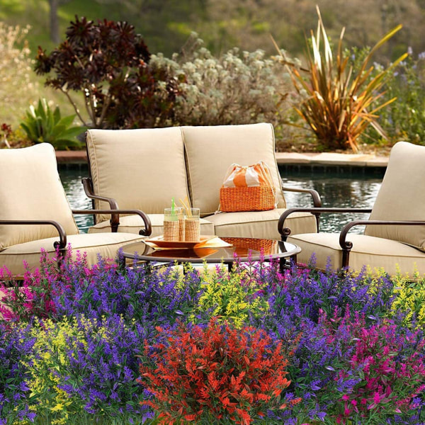 8 buntar utomhus konstgjord lavendel falska blommor UV-beständig