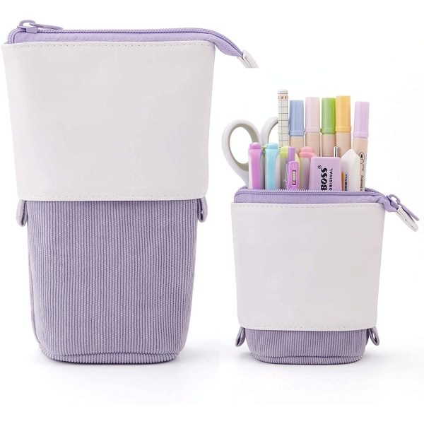 Purple retractable pencil case, 2 in 1 retractable pencil case,