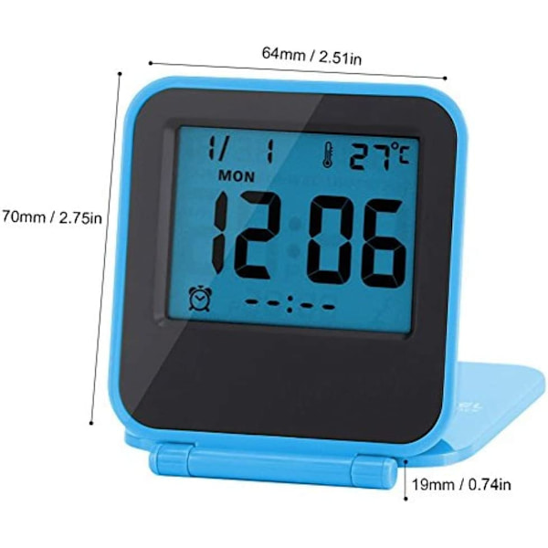 Mini hopfällbar digital väckarklocka multifunktionell LED-klocka P blue