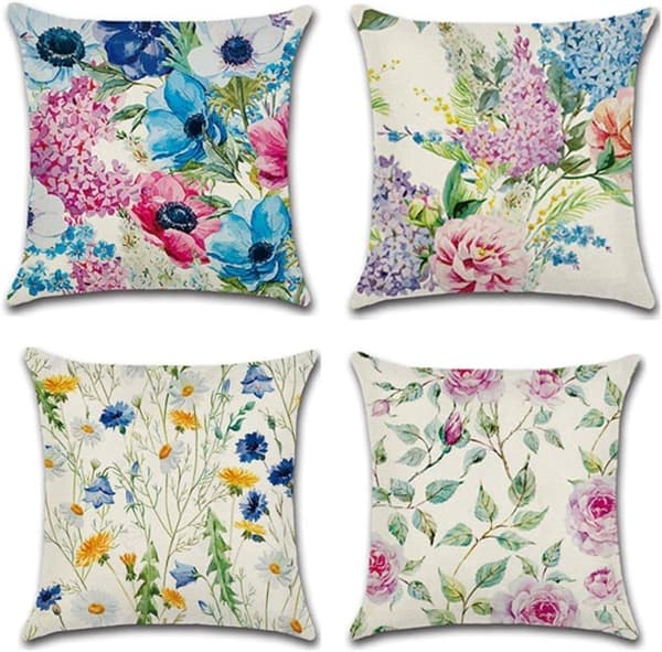 Pudebetræk, Sæt af 4 - 45 x 45 cm Bomuld og Hør Trykt Blomst