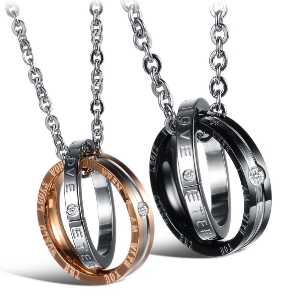 Couple's Necklace Personalised Double Ring Stainless Steel P