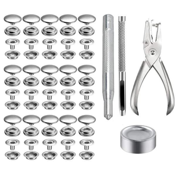 50 sæt rustfrit stål trykknapper, 15 mm kraftige trykknapper (200 stk)