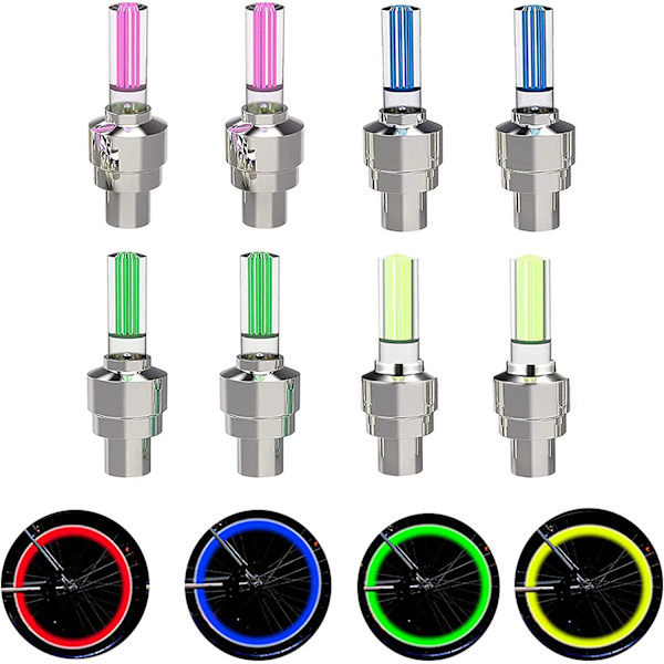 8-pakkaus auton pyörän LED-venttiilihatut (sekoitusväri)