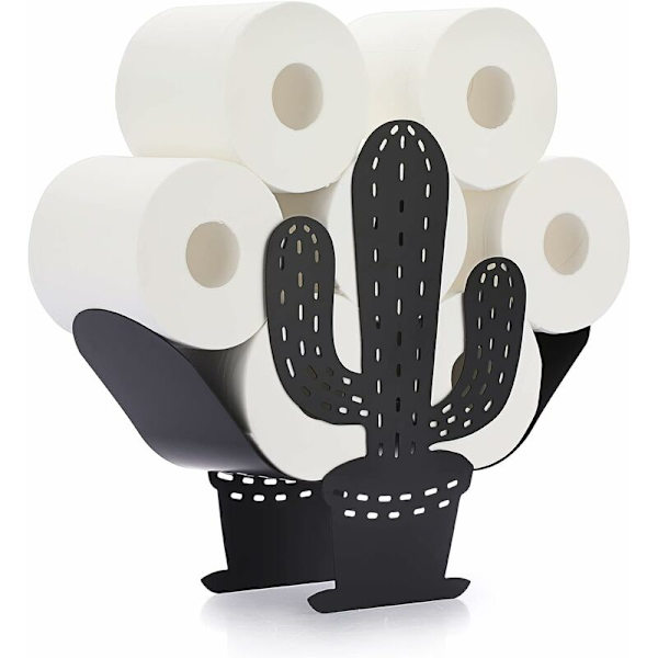 Toiletpapirholder i metal, kaktusformet papirholder til opbevaring af papir til badeværelset (sort)