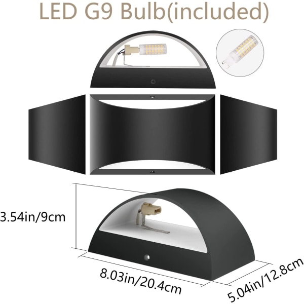 Sort Moderne LED Vegglampe Innendørs Vegglamper Sett med 2 Opp og