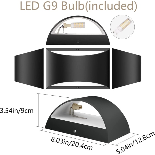 Svart moderne LED vegglampe innendørs vegglys sett med 2 opp og