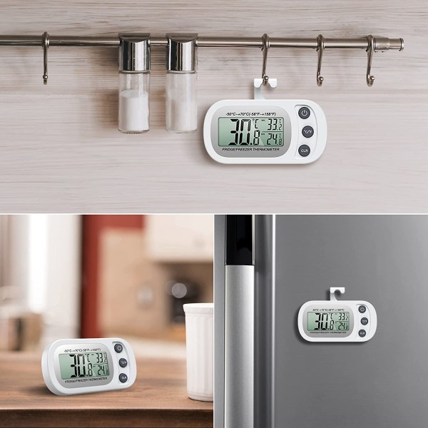 2 pakke kjøleskapstermometer, digital fryser/kjøletermometer