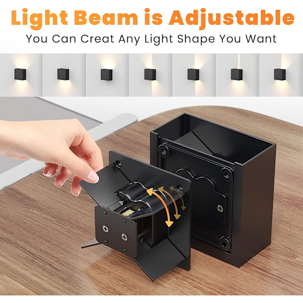 2 Pakker Innendørs Vegglampe 6W 10×10×5cm Justerbar Strålevinkel LED