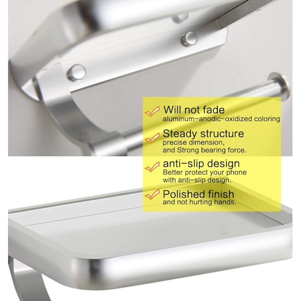 Sort Toiletpapirholder med Hylde, Rustfrit Aluminium Toi